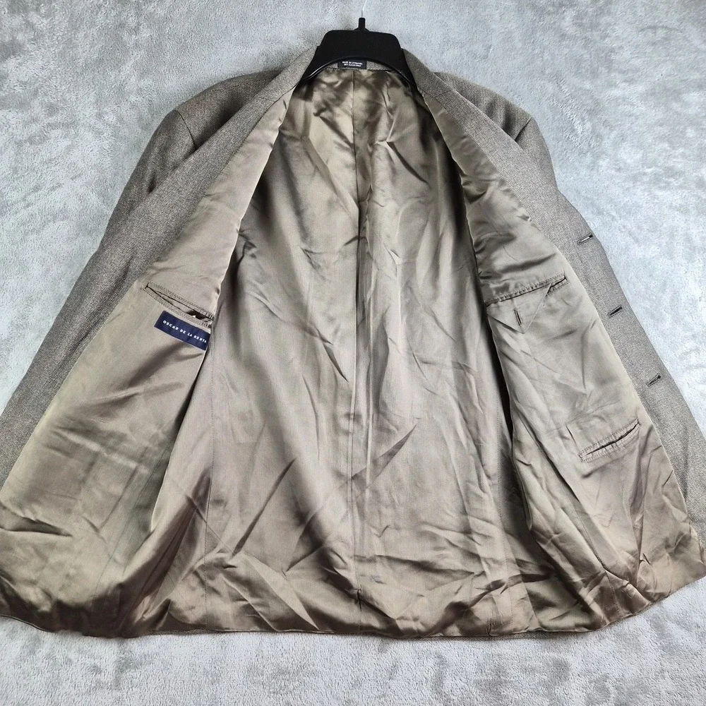 Oscar De la Renta Blazer Jacket 42 S Brown Silk Linen Wool 3 Buttons Sport Coat